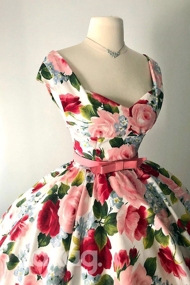 12158 - Ball Gown Sweetheart Floral Vintage Homecoming Dress|LAXAG