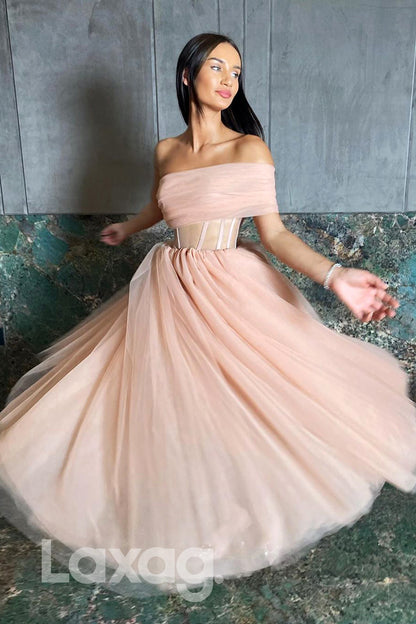 12159 - Unique Off-the-Shoulder Pink Tulle Vintage Homecoming Dress|LAXAG