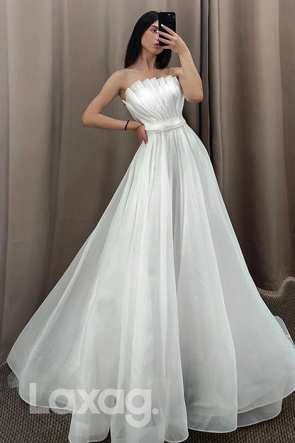 15507 - Detachable Sleeves Strapless A Line Bridal Wedding Gown