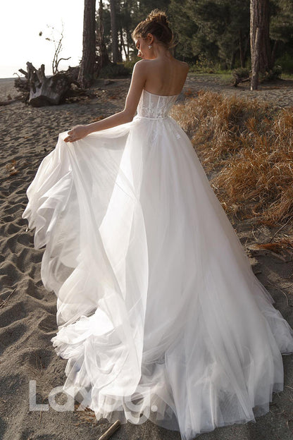 15521 - Sweetheart Appliqued Pearls A Line Tulle Bridal Wedding Gown