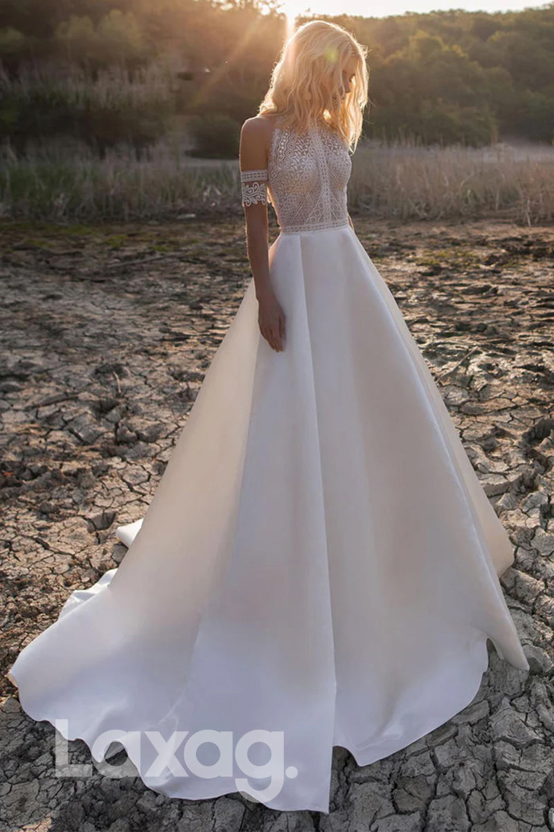 15545 - Lace Top Satin Skirt A Line Wedding Bridal Gown