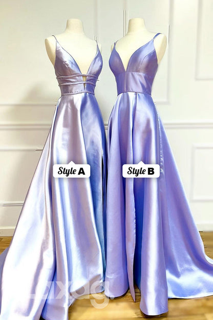 19783 - Plunging V-neck Lilac Satin Simple Prom Dress|LAXAG