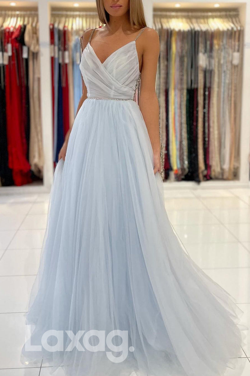 20764 - Spaghetti Straps Beads A-line Long Prom Dress|LAXAG