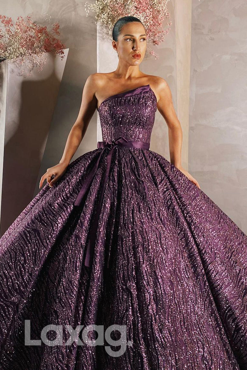 19751 - Unique Strapless Sequins Long Prom Ball gown with Pockets|LAXAG