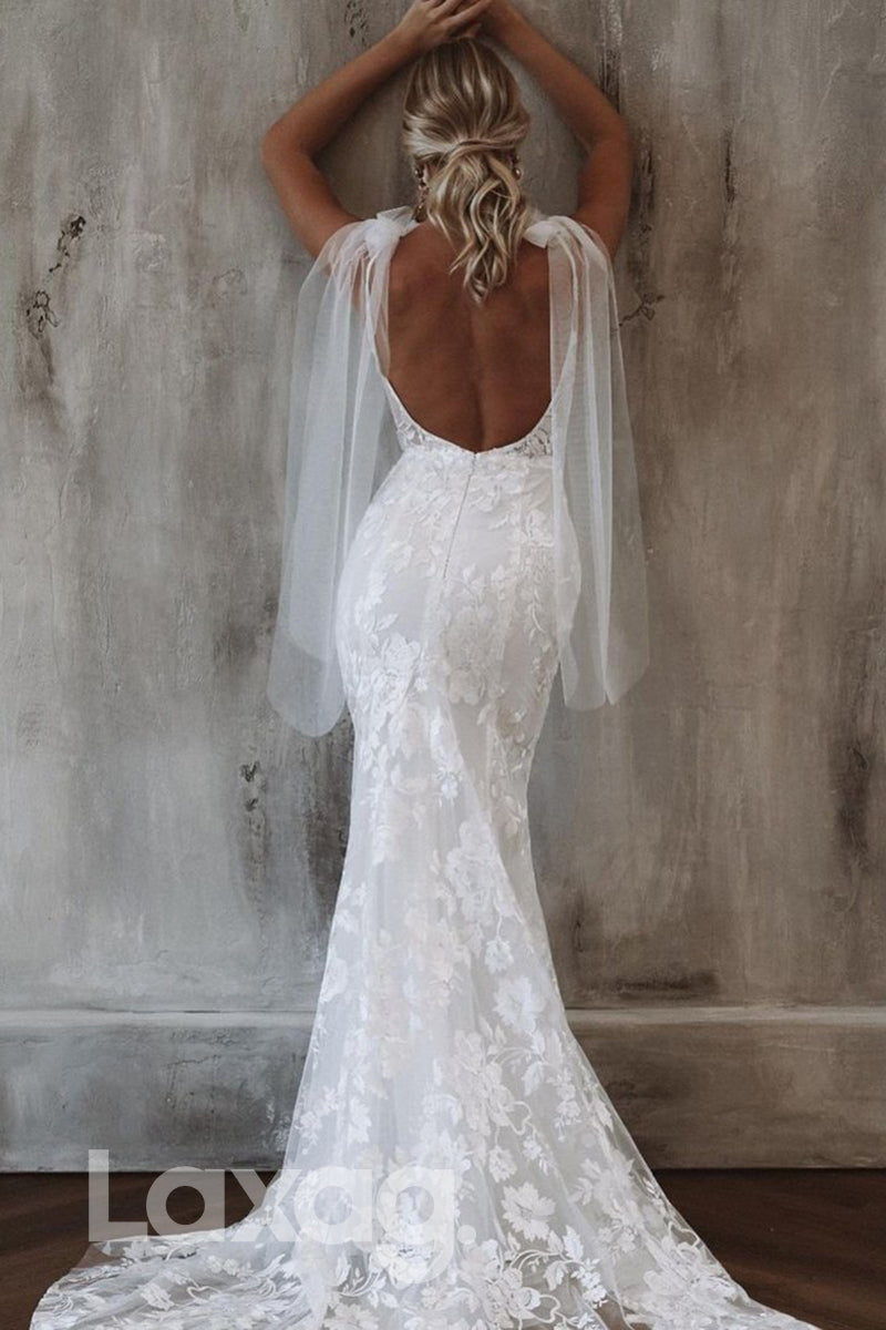 13581 - Plunging V-neck Allover Lace Wedding Dress Mermaid Bridal Gown|LAXAG